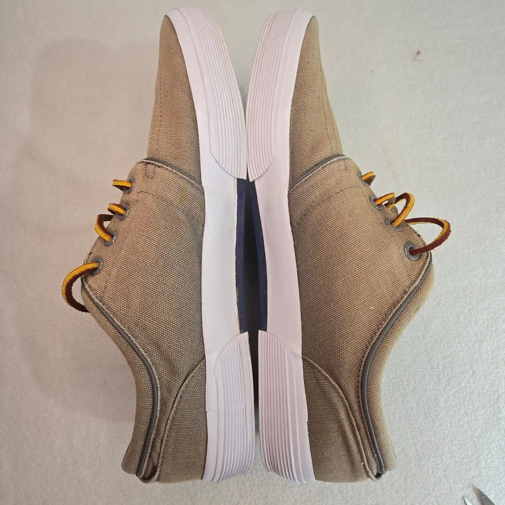 Polo Ralph Lauren Mens Canvas Sneakers Tan Preppy Leather Laces Pony Size 13D